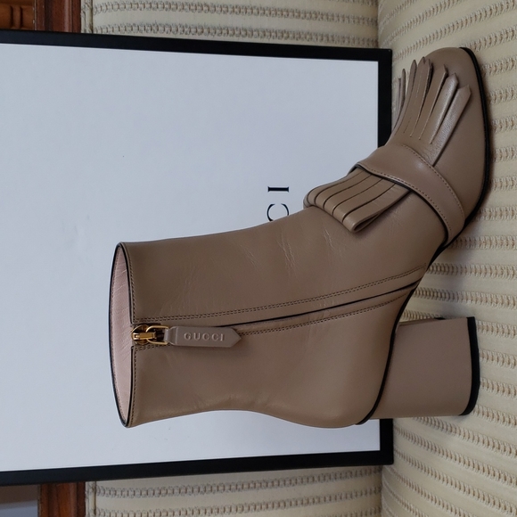 GUCCI MARMONT GG FRINGE LEATHER ANKLE BOOTS - Picture 4 of 11